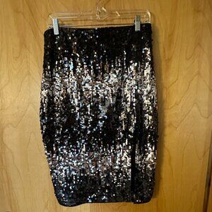 Black and Silver Sequins Express Pencil Skirt